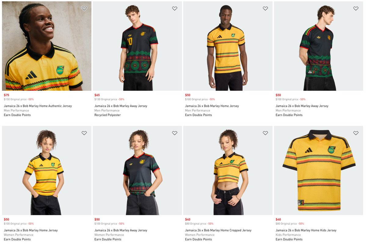 Ad: Extra 30% off Bob Marley x adidas Jamaica 26 Jerseys starting at ...