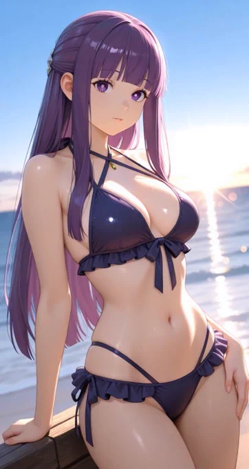 海とフェルン SFW No nudity, no suggestive intent. Healthy sporting swimwear style illustration. #葬送のフリーレン