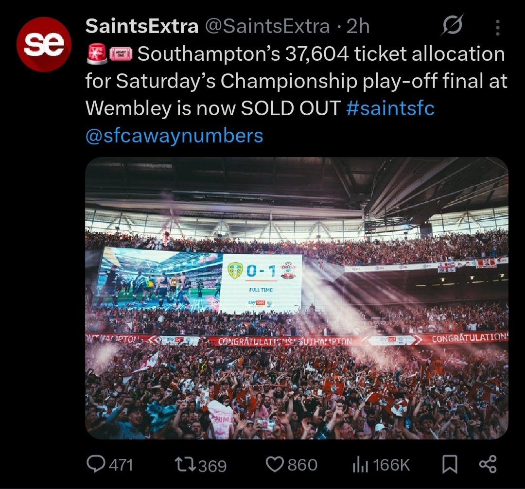 clarerams's tweet photo. Regardless of the rights and wrongs of Saints, for the EFL to allow them to purchase 37k tickets is abysmal. If this was even a remote possibility the ticket sales should have been paused https://t.co/sSTelgeNcz