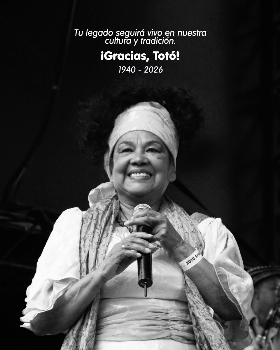 alcaldiabquilla's tweet photo. Con su voz llevó la memoria, las sonoridades y la cultura de nuestro Caribe colombiano a distintos rincones del mundo.

Su legado seguirá vivo en nuestra cultura y tradición. 

Gracias, Totó. 🕊️ https://t.co/ycKcdAFfzH