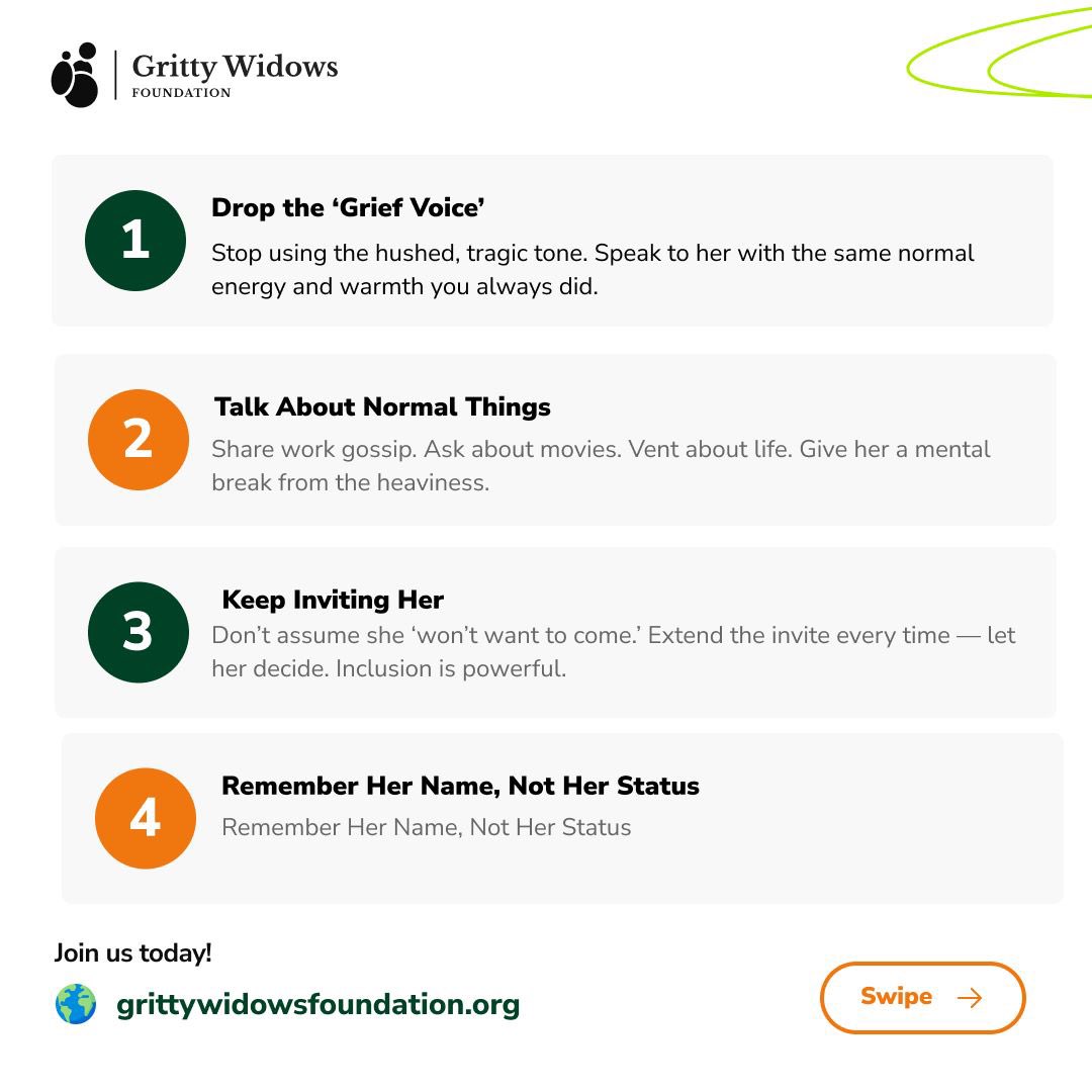 GrittyWidows's tweet photo. Tito needs you to treat her as Tito and not a widow.

Please talk to her about something other than the grief.

What tip are you practicing this week?

#Grittywidowsfoundation #TipTuesday #WidowhoodReality https://t.co/RbSIYVWqxL