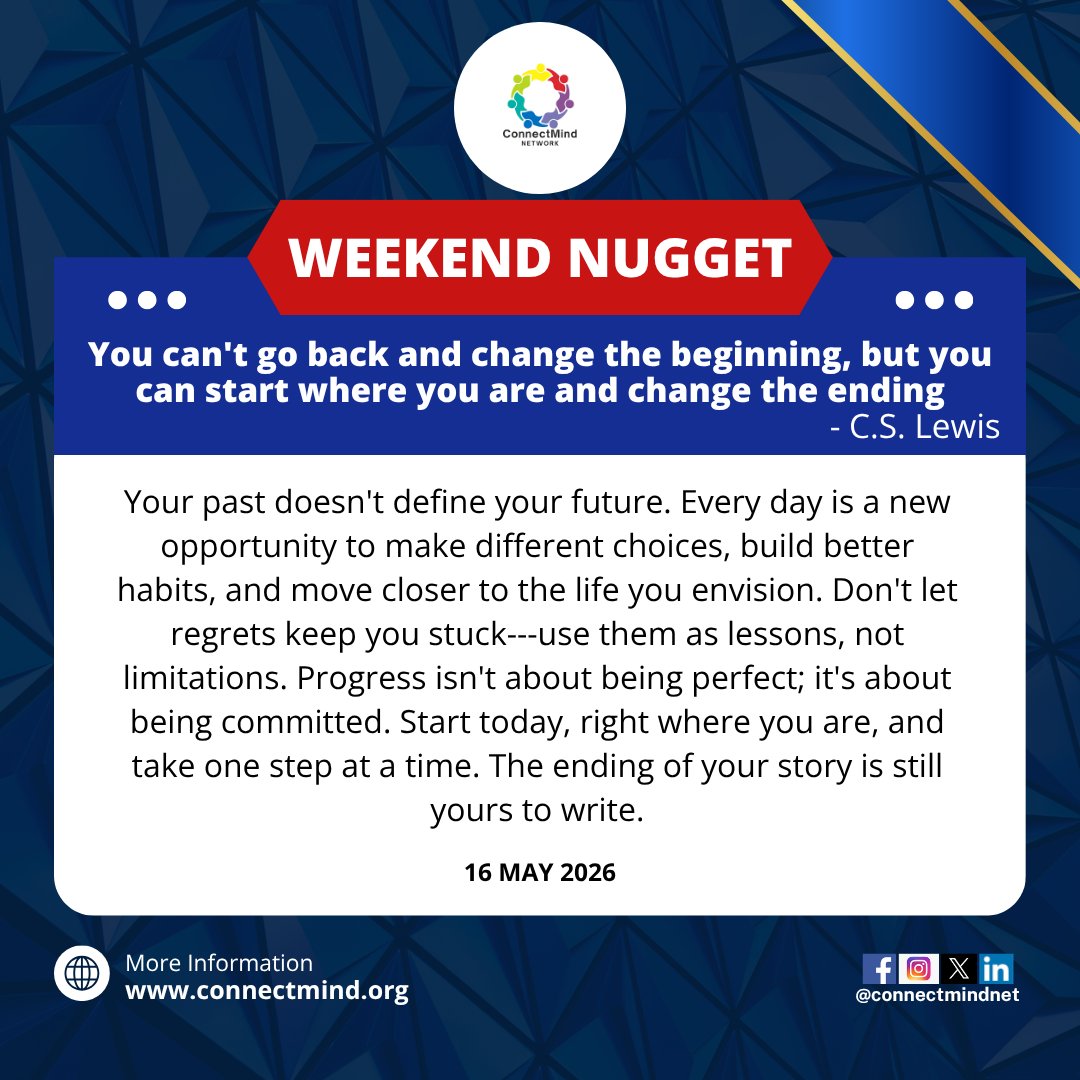 connectmindnet's tweet photo. As the new day presents its opportunity, do not allow the past to hold you back... Start where you are, learning from the past.

More Weekend Nuggets on all @connectmindnet social media platforms. https://t.co/pTu38iq6Dy