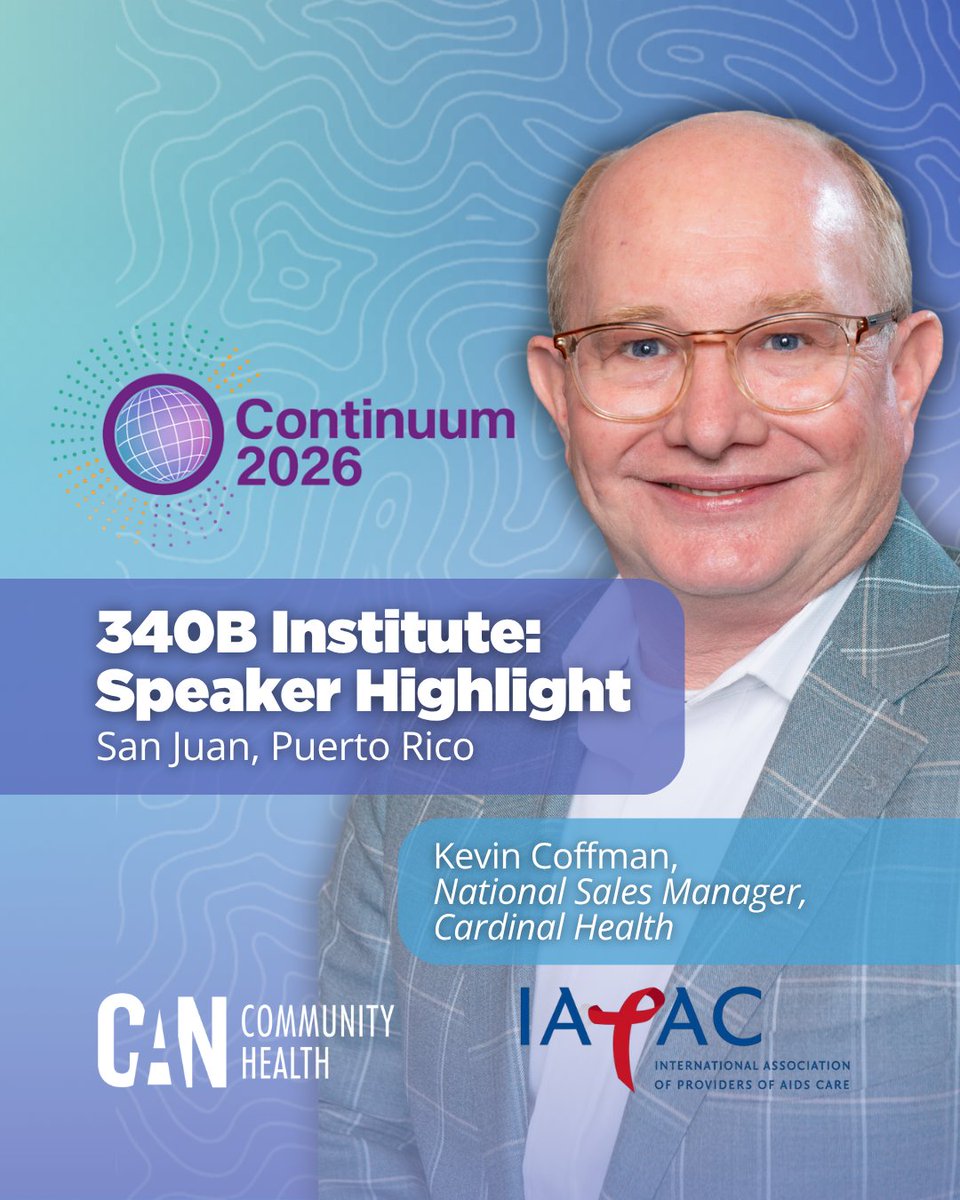 CANCommHealth's tweet photo. Excited to have Kevin Coffman join CAN Community Health's 340B Institute speaker lineup! Join us June 25 at Caribe Hilton, San Juan. Register: https://t.co/yp6hpDPT66 #Continuum2026 #IAPAC #340B #340BProgram #CANCommunityHealth https://t.co/4NADcf14np