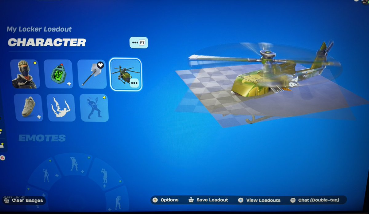 Mr_Gamecox's tweet photo. @FortniteStatus The Choppa glider has unneeded textures appearing at certain angles when in use.  Please look into this as I want to use this glider. https://t.co/KxRECeg7N7