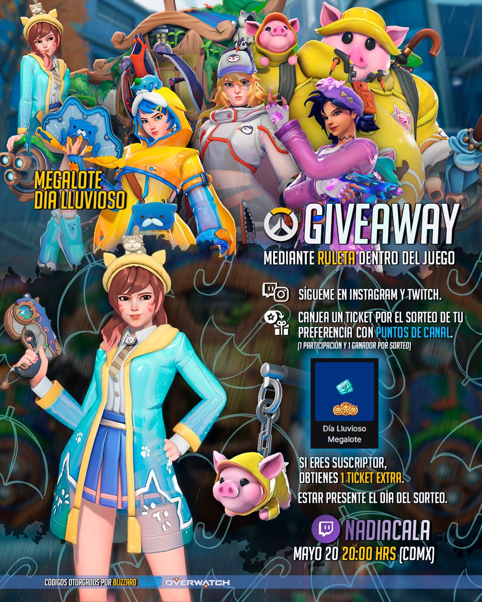 NadiaCala's tweet photo. 🎯 Sorteo Megalote Día Lluvioso.  
✨ Códigos otorgados por @Blizzard_Ent  y @OverwatchLATAM 
#OWLatamSorteo #OWDíaLluvioso https://t.co/LEpl9qVqp7