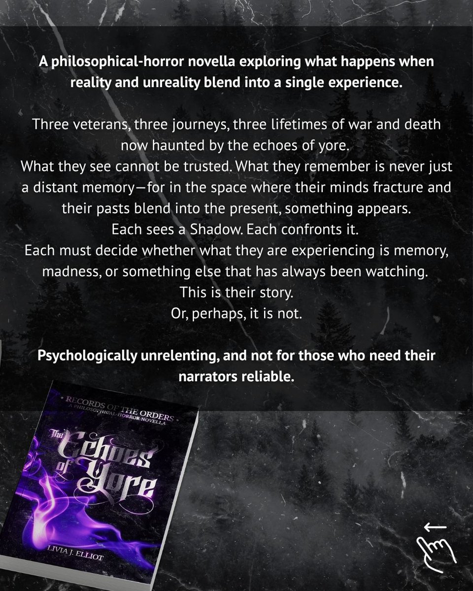 liviajelliot's tweet photo. THE ECHOES OF YORE is now out.

A #philosophical #horror novella exploring what happens when reality and unreality blend into a single experience.

For those who dare.

1/2 https://t.co/aigbFtWdBt