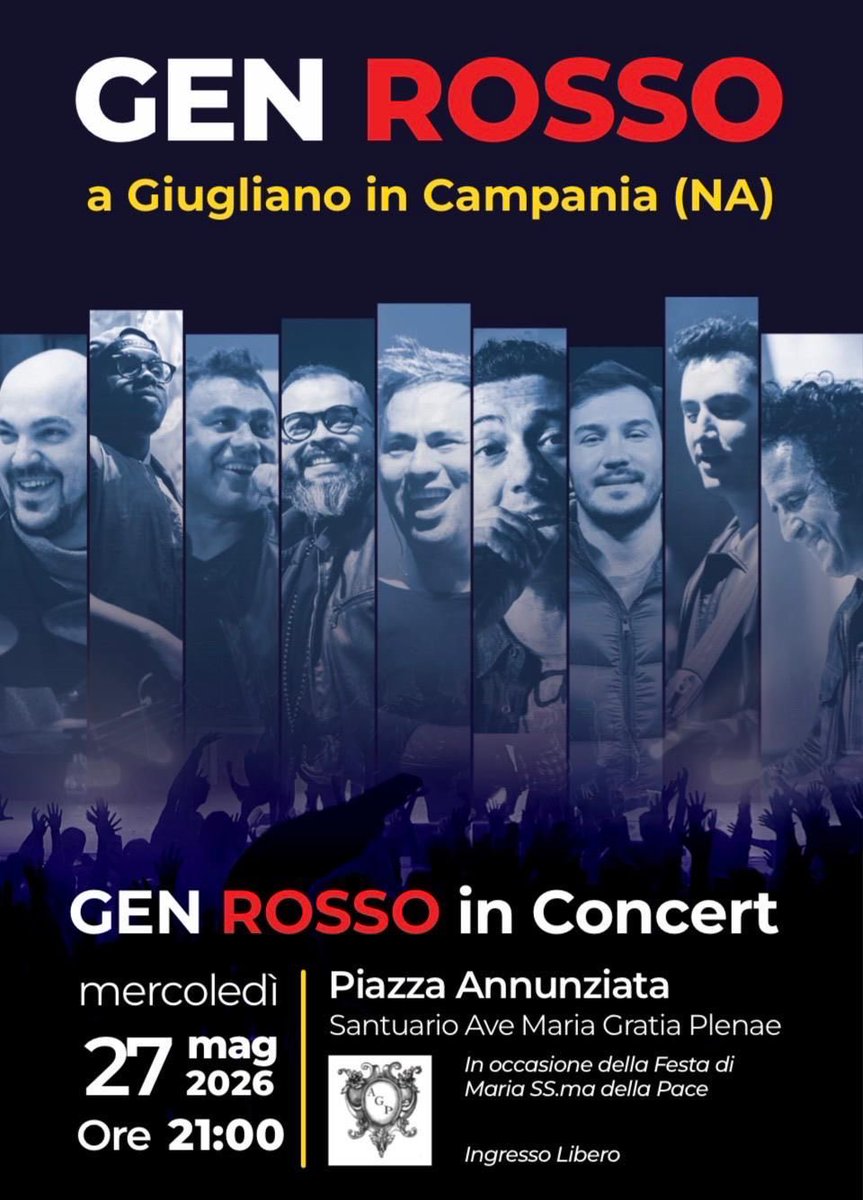 GenRosso's tweet photo. GIUGLIANO IN CAMPANIA, ci vediamo tra pochissimo! 🎶

È appena arrivata la conferma ufficiale: mercoledì 27 maggio alle ore 21:00 saremo in Piazza Annunziata!

Ingresso libero. Vi aspettiamo! 

#genrosso #tour #giuglianoincampania #concerto #live https://t.co/qwMBXHNFZA