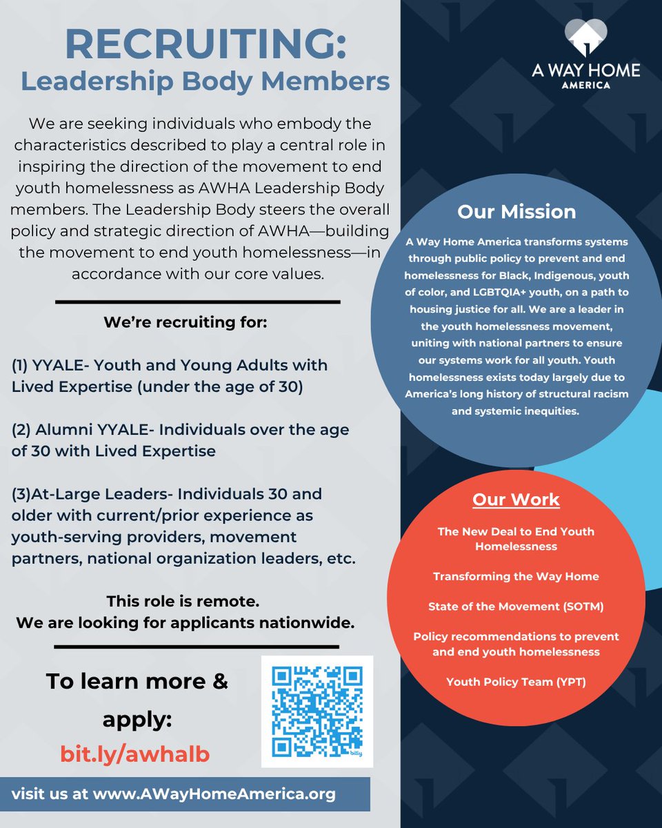 awayhomeamerica's tweet photo. We’re looking for passionate, purpose-driven individuals to step up as AWHA Leadership Body members—where your voice, experience, and vision will help shape the future of our movement.

Ready to apply? Visit our website or go to https://t.co/pZdGDJaHSV https://t.co/mkprTtPNI3