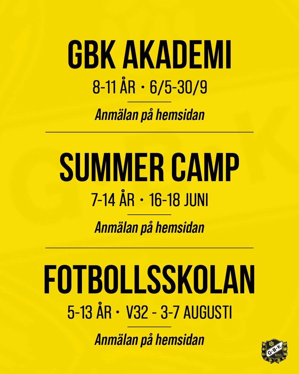 gerdskensbk1933's tweet photo. Anmälan öppen till sommarens höjdpunkter på Gerdskenvallen! 🟡⚫️

Mer info och anmälan👇
🔗 https://t.co/84c8QOk4DO https://t.co/buCqcErsfq