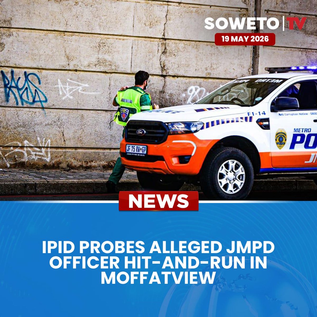 SowetoTVchannel's tweet photo. IPID is investigating an alleged hit-and-run involving a JMPD officer in Moffatview after a 23-year-old woman was reportedly struck and killed. A culpable homicide case has been opened with SAPS.
#IPID #JMPD #Moffatview #HitAndRun #CulpableHomicide #SAPS #Johannesburg https://t.co/VKv5j3KNqt
