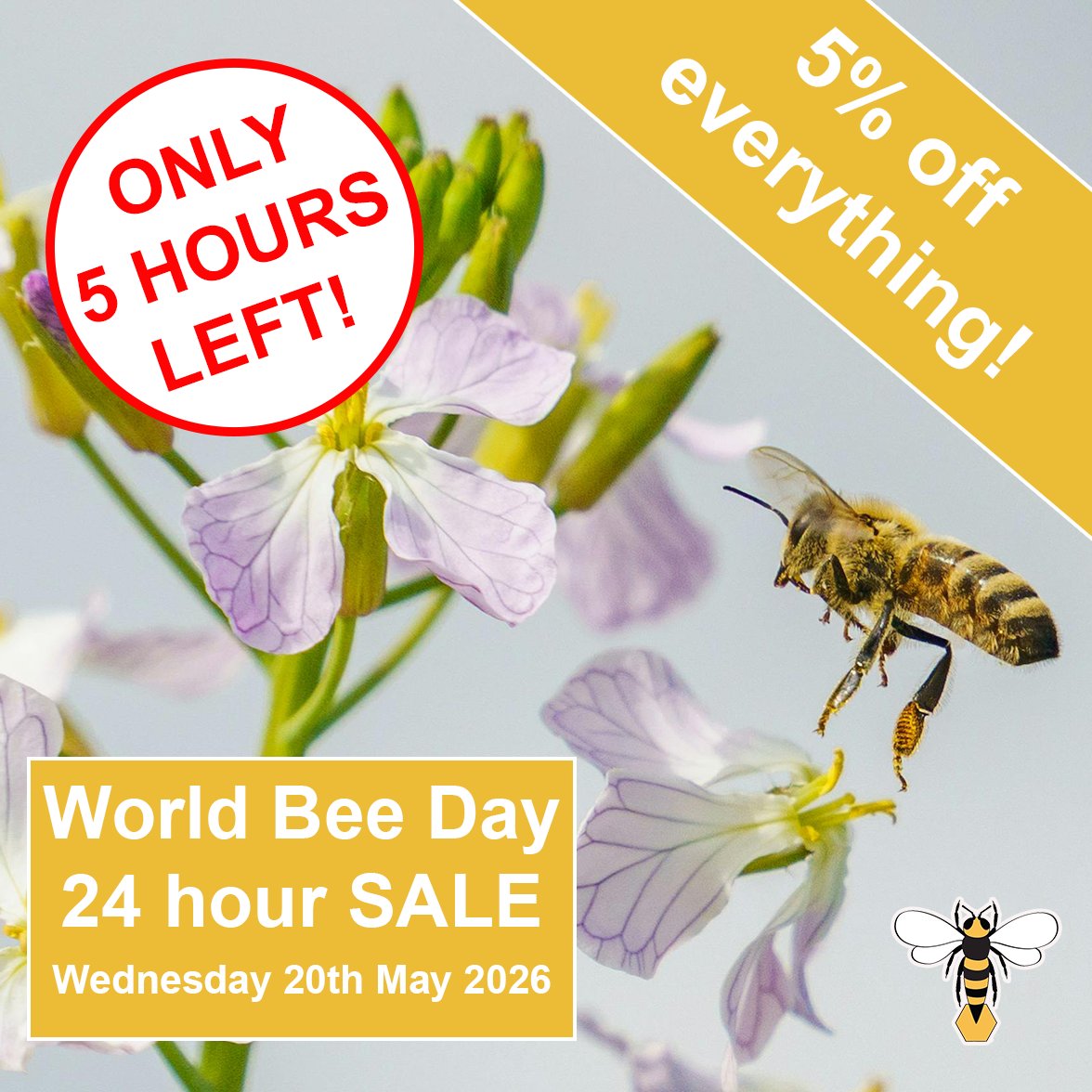 beekeepersimon's tweet photo. If you haven’t already made the most of our 24-hour #WorldBeeDay SALE, here’s your little reminder that it ends at midnight tonight. ⏰

Like Cinderella’s carriage, this special offer disappears when the clock strikes twelve.👠
https://t.co/RNZXHKQhz1 https://t.co/kMskvFwkf0