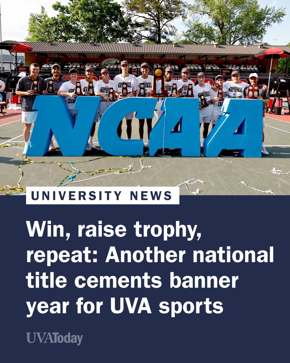 UVA's tweet photo. @UVAMensTennis captured its seventh NCAA championship on Sunday with a 4-3 win over the University of Texas. 🧡🏆 

@VirginiaSports now has 37 NCAA championships, including the most recent women’s swimming title in March. https://t.co/fvkfUS0RPJ https://t.co/Ni7cPqluVv