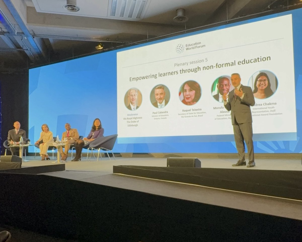 PaulCalandra's tweet photo. Today at the Education World Forum, I joined education leaders from around the world to discuss how
learning beyond the classroom helps prepare students for the future.

Non-formal education plays an important role in helping students build confidence, strengthen their
communities and develop real world skills. Ontario is proud to be part of this global conversation as we continue working to support student success in school and beyond.