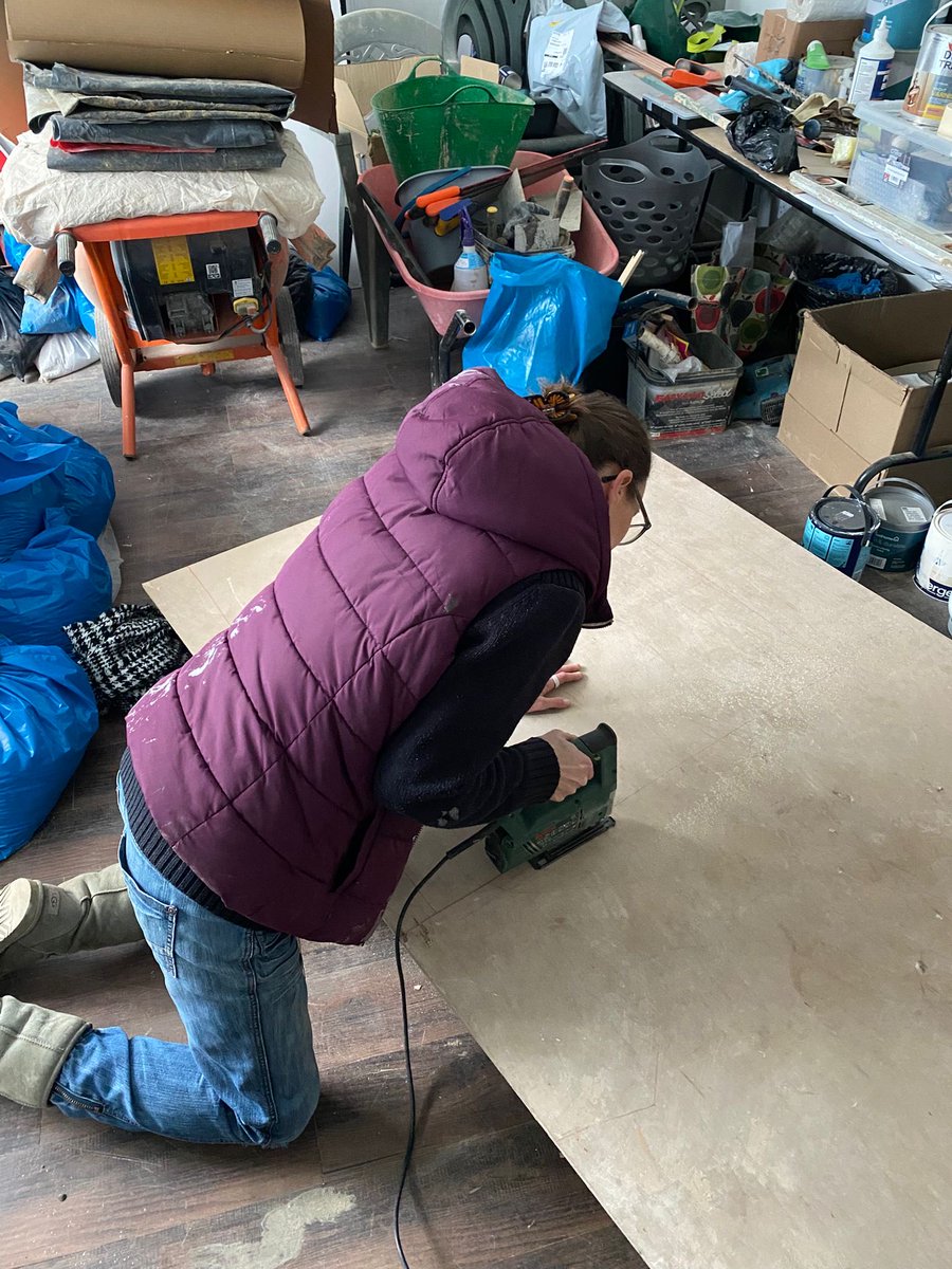 TheUnderDungeon's tweet photo. Spent the morning making a template, cutting wood, painting wood things!…mortared the door post but haven’t braved the step yet! https://t.co/6gTw7PHuol