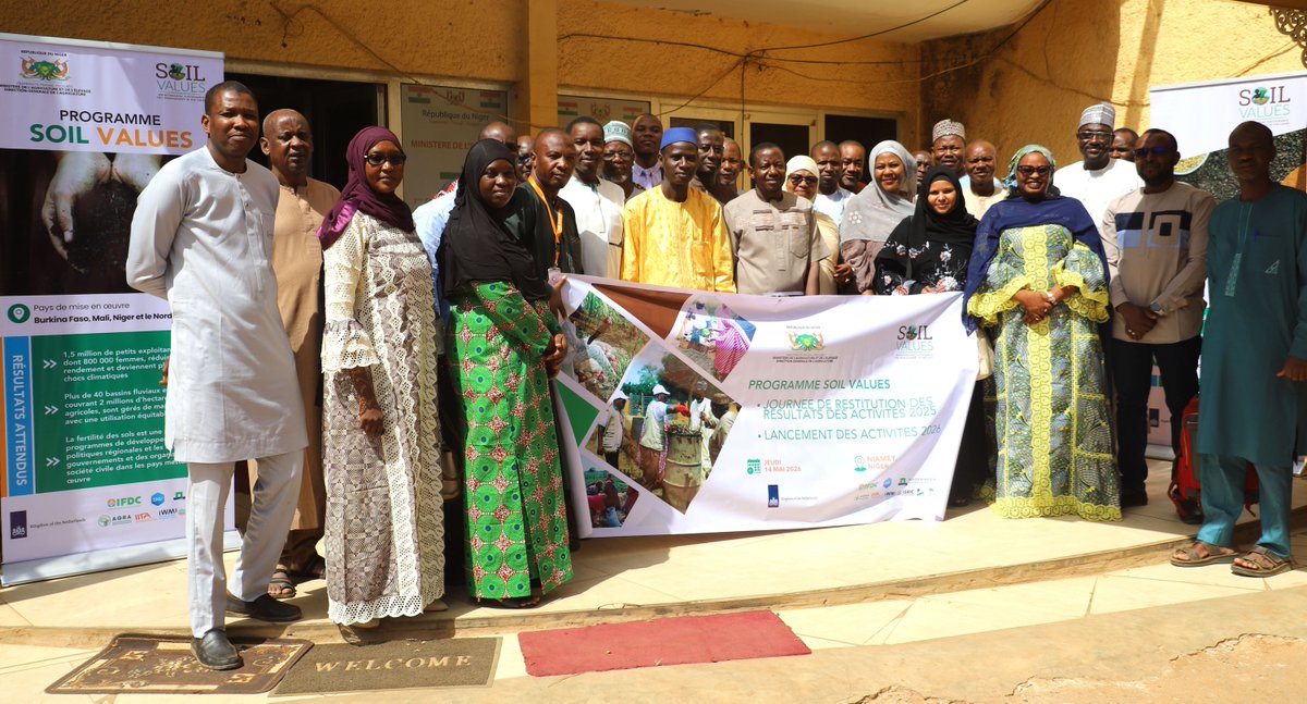 IFDCGlobal's tweet photo. Le 14 mai 2026, le #SoilValuesProgram, le ministère de l'Agriculture #Niger et autres acteurs agricoles se sont retrouvés pour une journée bilan des actions 2025 et le lancement du plan d'action 2026 visant à améliorer la fertilité des sols.
#RegionalHub #SoilHealth #WestAfrica https://t.co/Lu8OwVxJ4O