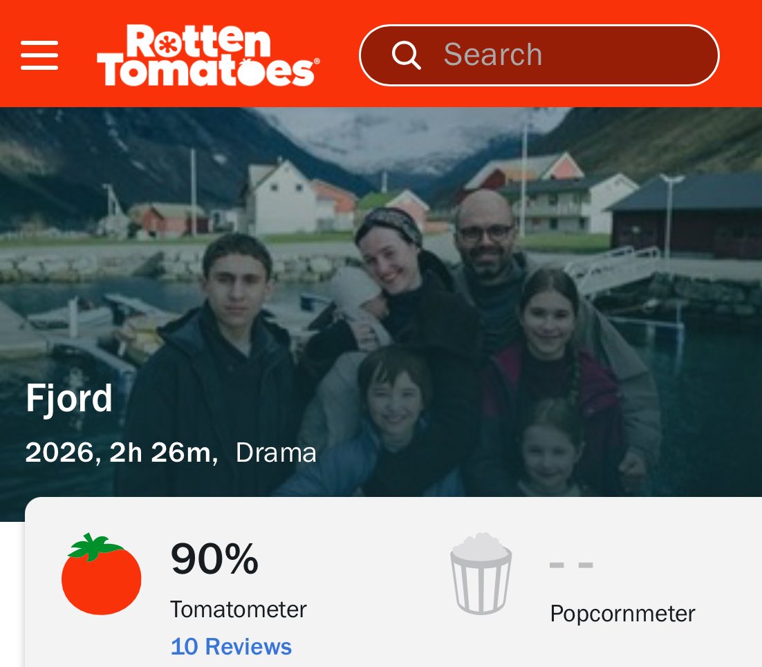 FilmUpdates's tweet photo. Cristian Mungiu’s ‘FJORD’ starring Sebastian Stan and Renate Reinsve debuts at 90% on Rotten Tomatoes.

The film had its world premiere at the 79th Cannes FIlm Festival. https://t.co/gT70Fd462j