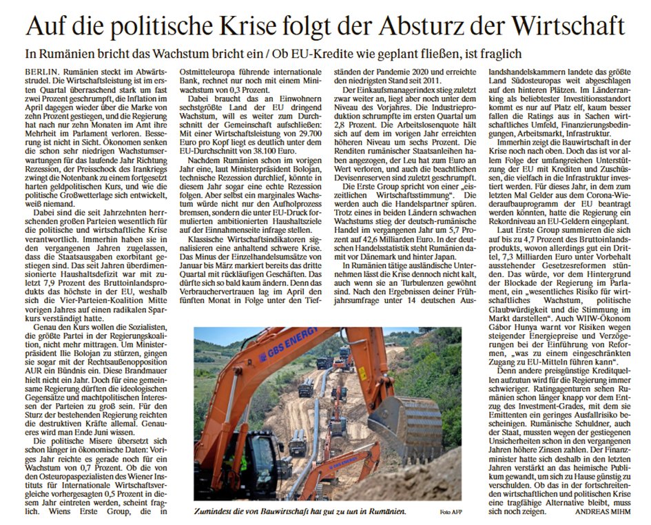 wiiw_ac_at's tweet photo. Große Story in der @FAZ_NET mit unserer Prognose: In #Rumänien bricht das Wachstum ein. Ob EU-Gelder wie geplant fließen, erscheint zunehmend fraglich. https://t.co/wFBc25ob4q