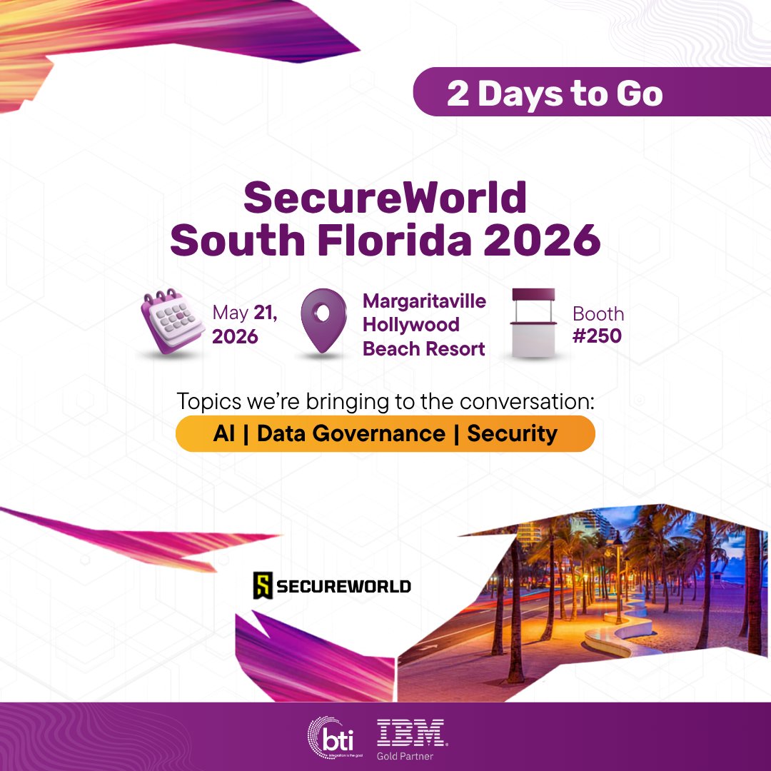 BTIPR's tweet photo. We’re just a few days away from SecureWorld South Florida 2026.

Our team is looking forward to meeting cybersecurity professionals, technology leaders, and organizations exploring smarter ways to protect data and enable secure innovation.

Visit us at Booth #250 https://t.co/38L6hmIoO8