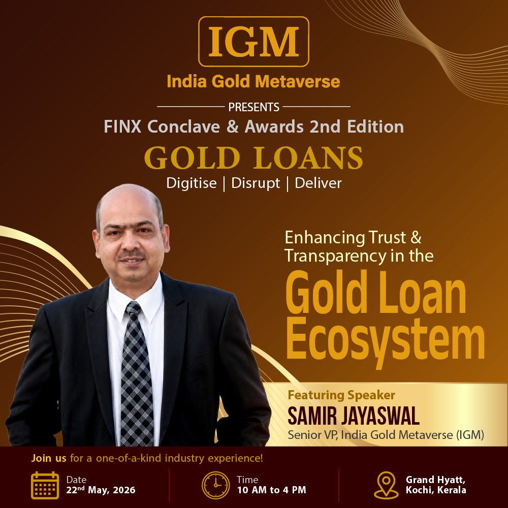 igm_official_'s tweet photo. Gold loans are entering a new era of trust, transparency &amp; digital transformation.

Join us at the FINX Conclave &amp; Awards 2nd Edition as Samir Jayaswal, Senior VP at India Gold Metaverse (IGM), shares insights on building the future of the Gold Loan Ecosystem.

#IGM #GoldLoans https://t.co/iAubXDRMxO