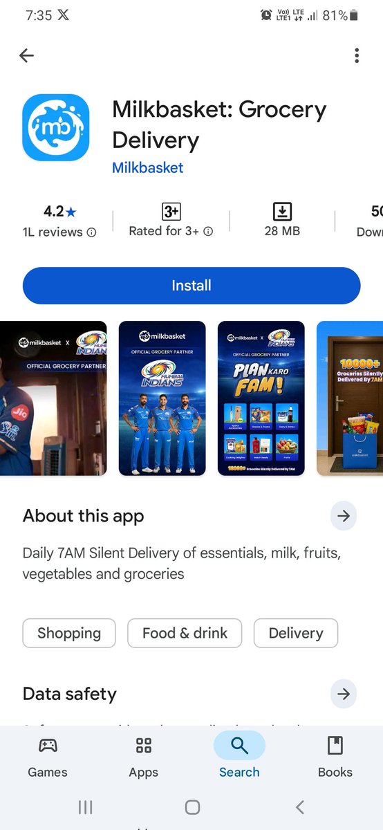 Hardikms0711's tweet photo. @mipaltan is official grocery partner of @Milkbasketin , but Milk basket is not delivering in Mumbai 🤔🤣 https://t.co/O9yUI1cyPC