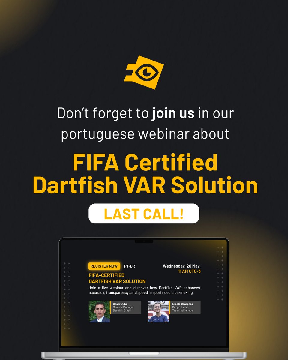 dartfish's tweet photo. It’s tomorrow! 🚨​

Our free, exclusive webinar in Portuguese will provide a complete overview of our VAR System, share success cases, and include a live Q&A session 🙌.

Technology evolves every day, and not keeping up with that evolution means falling behind.

If you work in federations, leagues, or competition organizing bodies, or simply want to understand how to enhance integrity in football, this session will deliver practical, immediately applicable insights 🔥.

Last hours to register via https://t.co/64pv8u2Ncr
See you tomorrow!

#dartfish #VAR #videoassistantreferee #Webinar