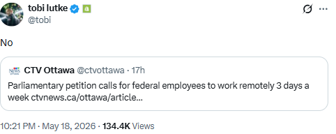 notkent's tweet photo. The new billionaire technocrat class in a single tweet

Shopify's entire C-level suite are either in different provinces or the US

A company that is a digital entity having thoughts on physical work space is a deeply disturbing sign of the times https://t.co/Nbm0qwqCI2