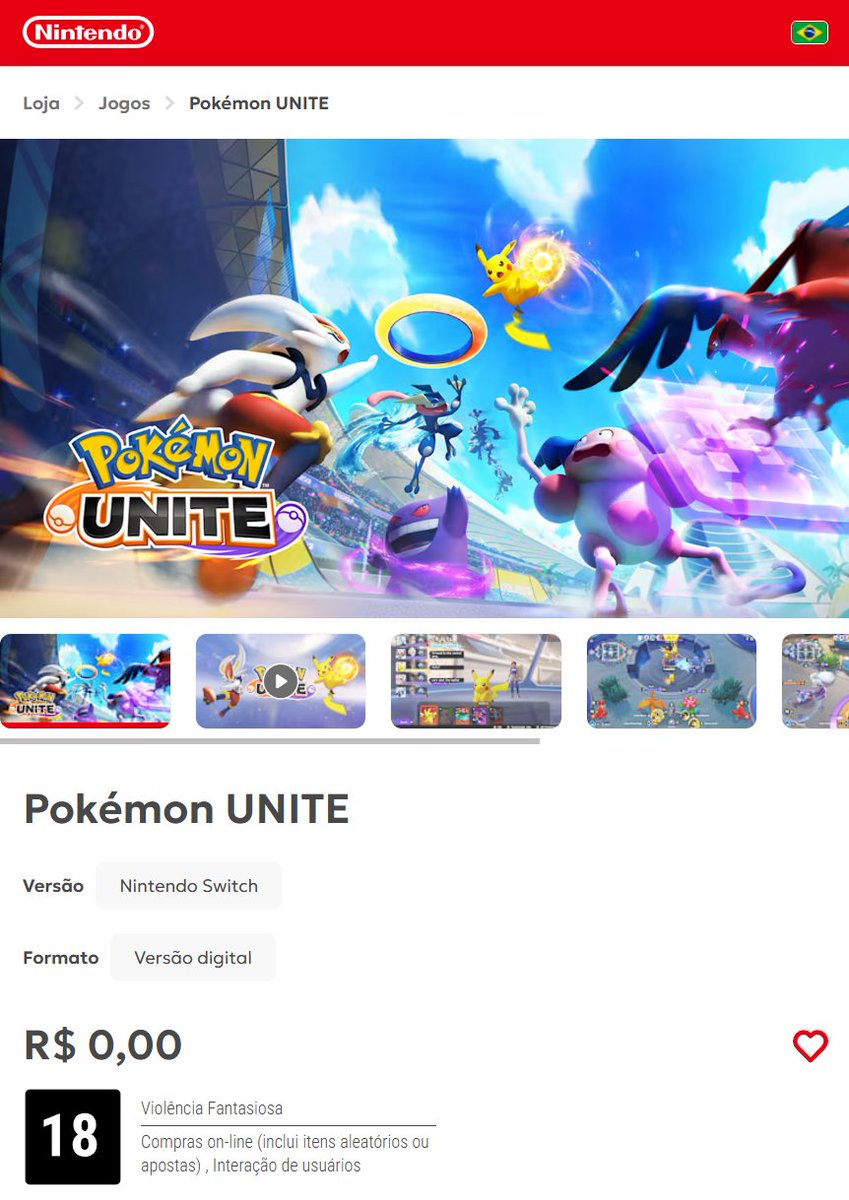 necrolipe's tweet photo. Classificação indicativa de Pokémon UNITE é alterada de "Livre" para "+18" no Brasil devido presença de lootboxes no jogo, conforme regras da nova lei brasileira https://t.co/5ZuyFJdpDi