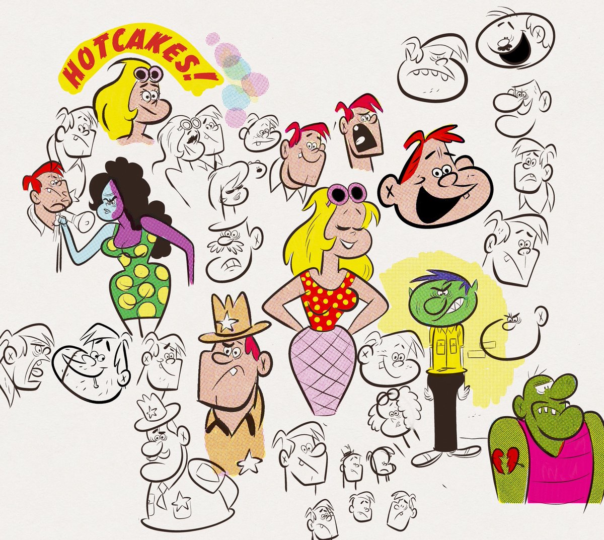 Thompsoncomics's tweet photo. Four-color dots doodles Hotcakes! and Hash Browne https://t.co/WqKSO87loR