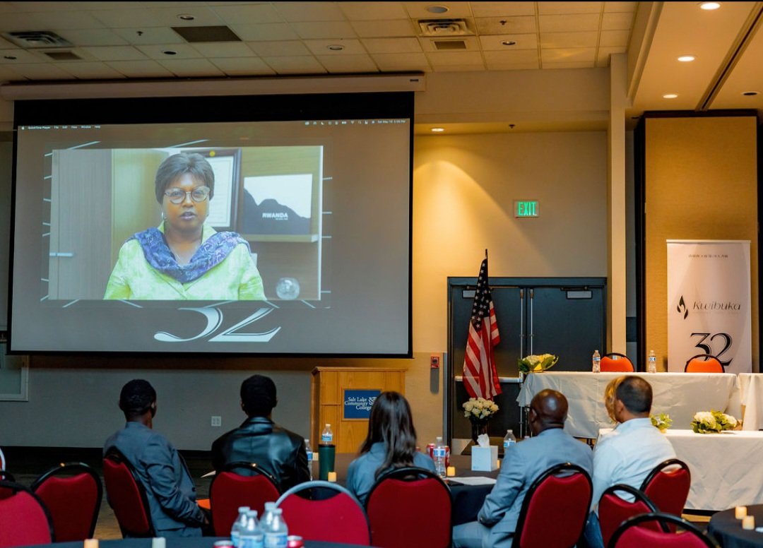 RwandanUtah's tweet photo. H.E. @AmbMukantabana addressed the audience virtually, praising the resilience of survivors of the Genocide against the Tutsi and thanking key partners of @RwandanUtah for their continued support and solidarity. #Kwibuka32 https://t.co/wDEKDaH1iZ