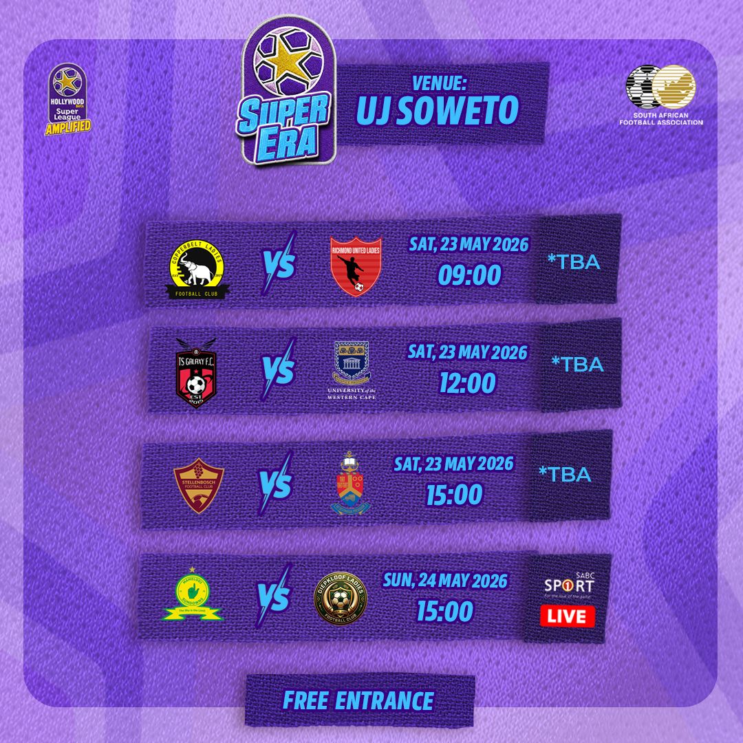 HollywoodbetsSL's tweet photo. NEW season! NEW energy! NEW Format 💜🔥 ​The #SuperEra is officially AMPLIFIED! ⚡️Check out the opening weekend fixtures for the Hollywoodbets Super League and lock in your weekend plans!! ⚽️🔥🔥

#HWBSLAmplified 
#HollywoodbetsSuperleague https://t.co/KP1Jjih7qG