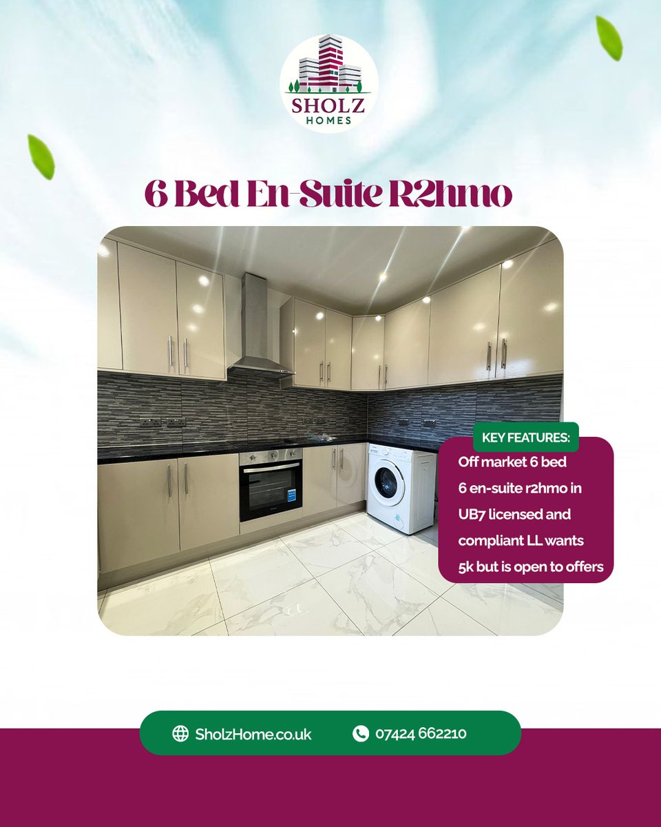 Sholzhomes's tweet photo. 🚨 Off-Market R2HMO Opportunity – UB7 🏡

Rare chance to secure a fully licensed &amp; compliant 6-bed, 6 en-suite R2HMO in a prime UB7 location. 

💰 Landlord asking: £5K (open to offers)

📩 DM Sholz Homes for more details and viewing arrangements.
#R2HMO #OffMarketProperty #HMO https://t.co/0OPQowRFNL