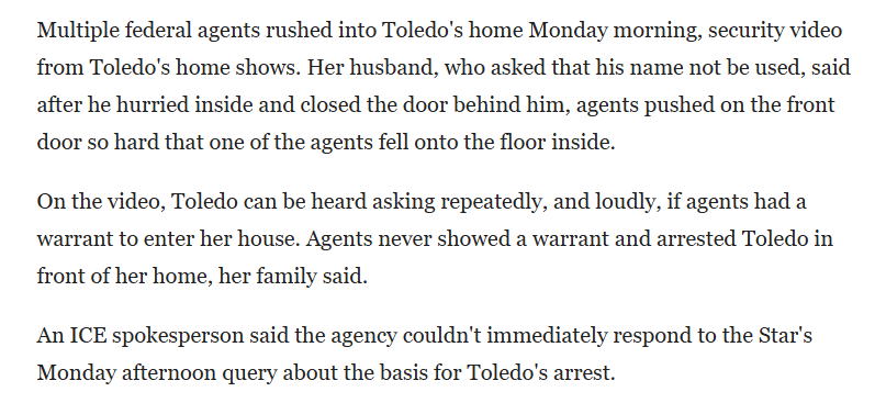 ReichlinMelnick's tweet photo. Karla Toledo has been in the United States since she was ONE YEAR OLD. She has no criminal record. She didn't violate any of the rules of the DACA program. Her lawful status is still valid. Yet for some reason, ICE broke into her house without a warrant(!) and threw her in jail. https://t.co/qEuTe1hXpv