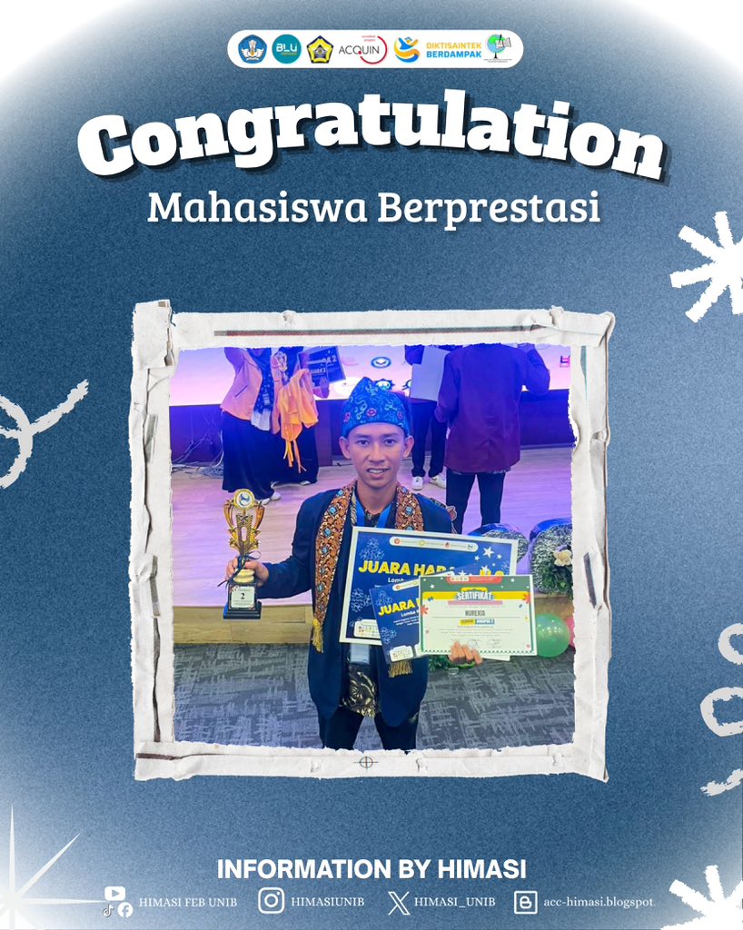 HIMASI_UNIB's tweet photo. 🏆 *[𝑪𝑶𝑵𝑮𝑹𝑨𝑻𝑼𝑳𝑨𝑻𝑰𝑶𝑵: 𝑴𝑨𝑯𝑨𝑺𝑰𝑺𝑾𝑨 𝑩𝑬𝑹𝑷𝑹𝑬𝑺𝑻𝑨𝑺𝑰 𝑺1 𝑨𝑲𝑼𝑵𝑻𝑨𝑵𝑺𝑰]* 🏆

Assalamualaikum Warahmatullahi Wabarakatuh.

Halo Sobat Akuntansi! 👋
Selamat dan sukses atas prestasi yang diraih!

HIMASI FEB UNIB mengucapkan congratulations kepada: https://t.co/EZhVXMOAsE