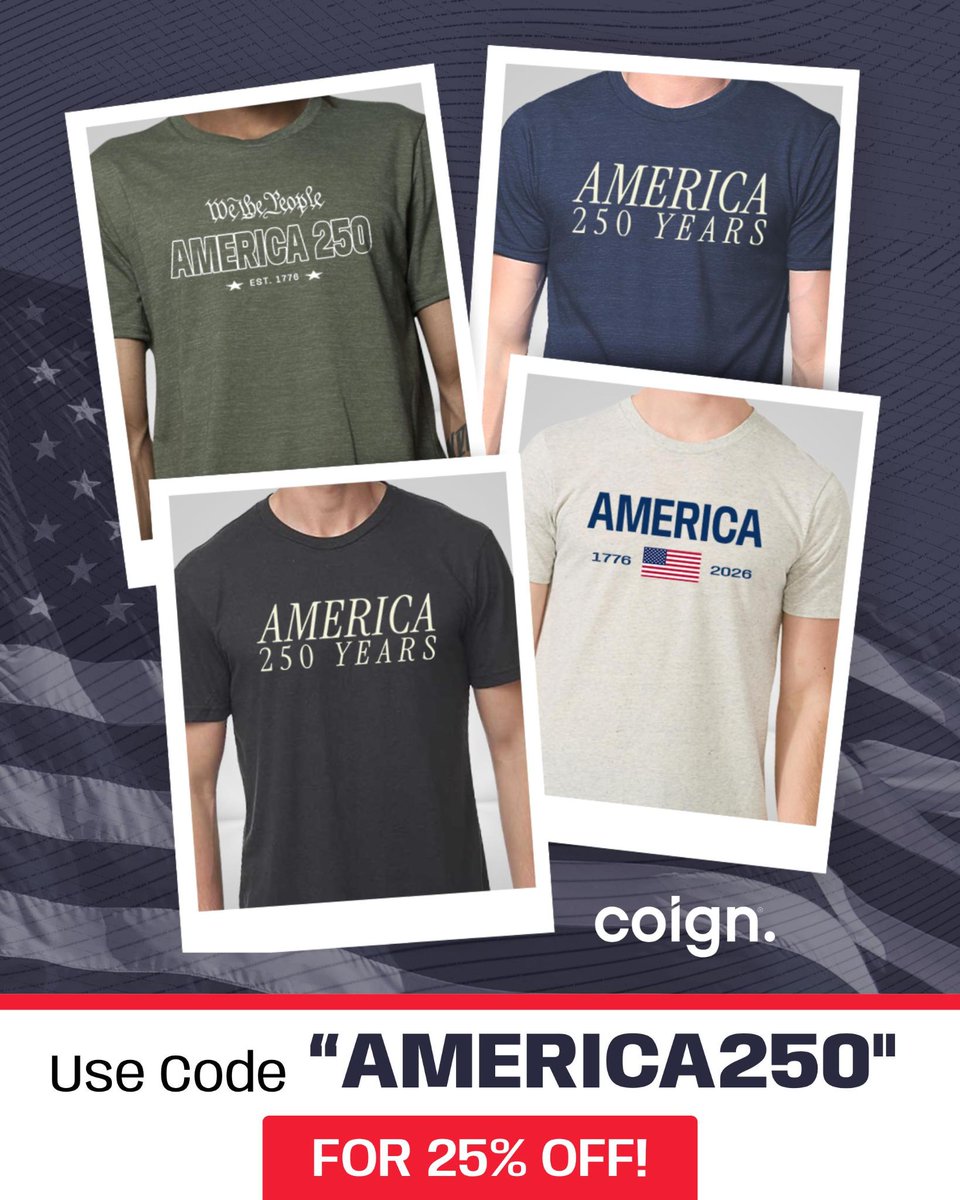coigncard's tweet photo. America only turns 250 once! July 4th is less than two months away, and Coign's limited-edition merch collection is the best way to show your American pride. 🇺🇸

Use code AMERICA250 at checkout for 25% off!

Shop now: https://t.co/6XpOaYMMfP https://t.co/1S9HXa1tEm