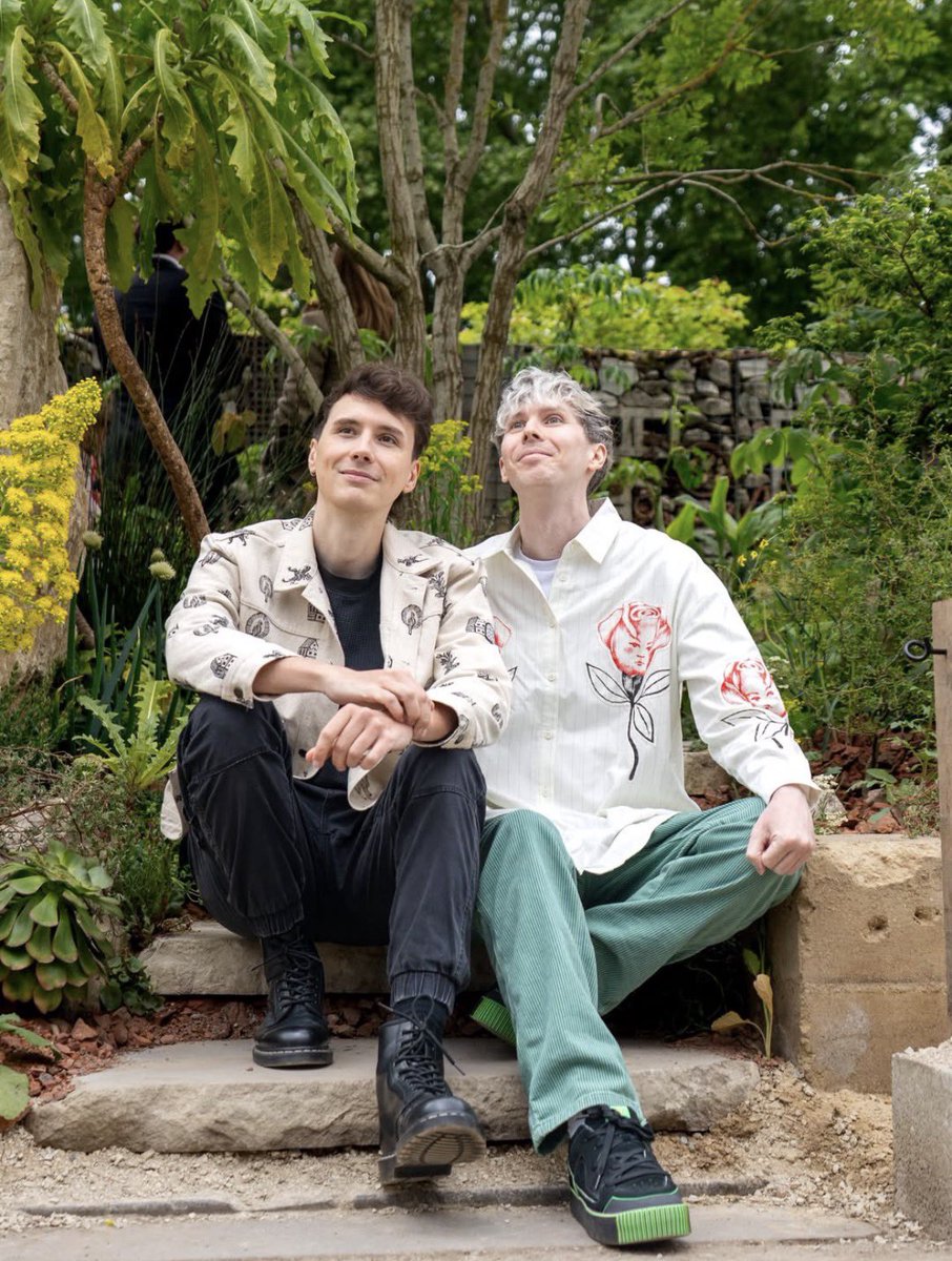 dimplederek's tweet photo. 2025 chelsea flower show and 2026 chelsea flower show! thank you for prompting phil to put on gorgeous shirts and take devastating pictures https://t.co/6UU1stG4g9