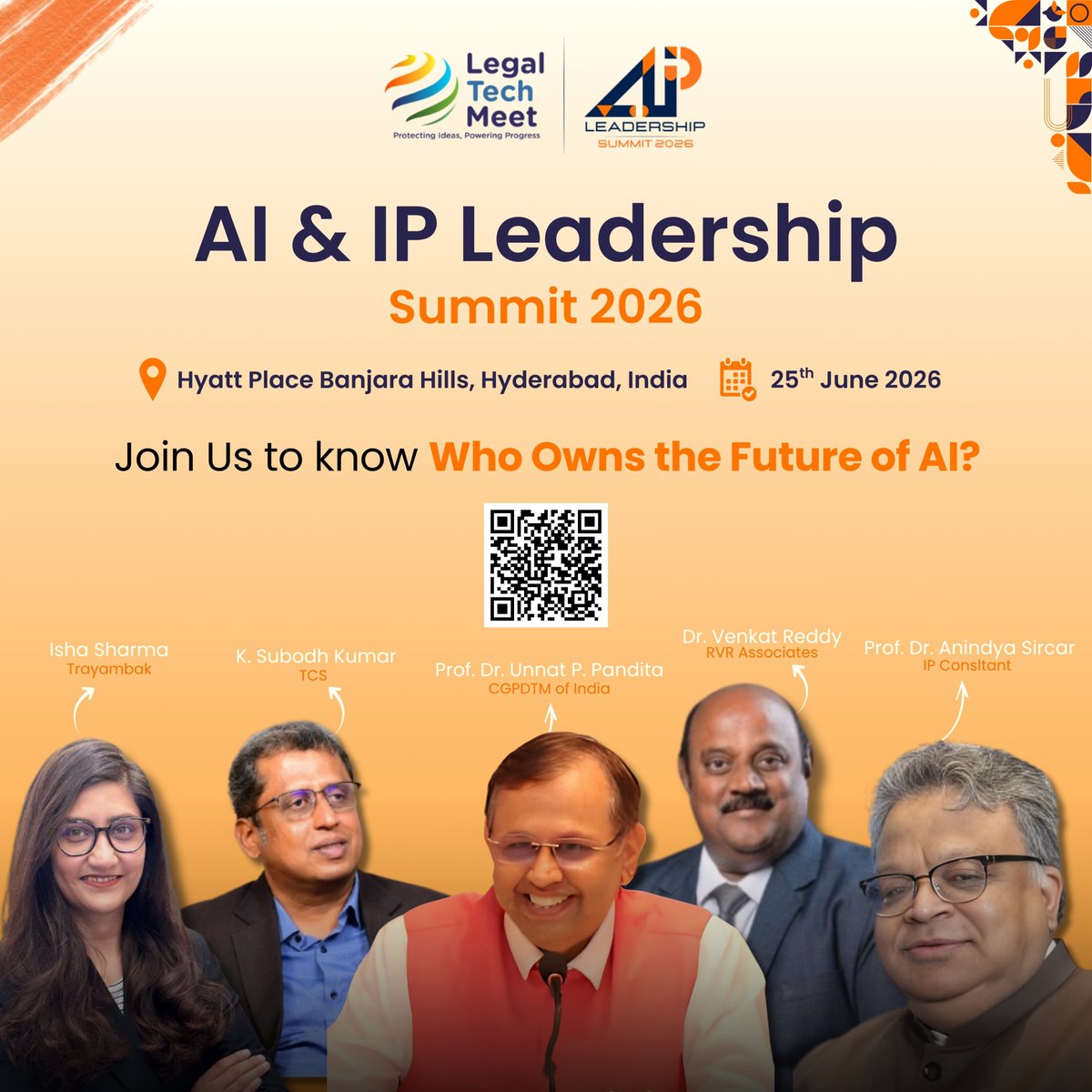 GIP_Magazine_'s tweet photo. Who owns the future of AI in India?
Join the Legal Tech Meet AI &amp; IP Leadership Summit 2026 on 25 June in Hyderabad for AI, IP, &amp; legal innovation talks.

As official media partners, we are proud to support this Event.  

Blog: https://t.co/5w6V6OPEnh https://t.co/HgbSBmMHf1