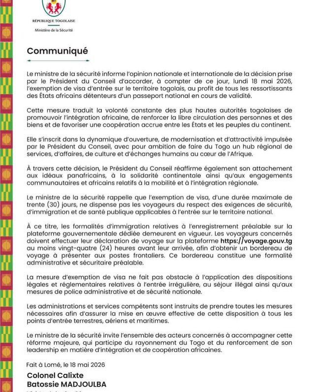 officialvntv's tweet photo. The Togo government has announced the removal of visa requirements for nationals of all African countries coming into the country for a short stay of up to 30 days.

#vntv #africanews #togo #africa #viral #trending #convocação https://t.co/x10FM5mi74