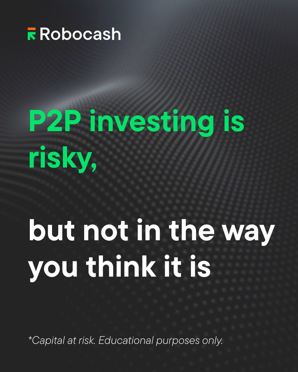 Robocash1's tweet photo. "P2P investing is risky."

Yes, it is. Any platform that tells you otherwise isn't being straight with you.

But "risky" gets thrown around as if risk were one single thing, though it isn't. 🧵 https://t.co/eTTYkSOcDr
