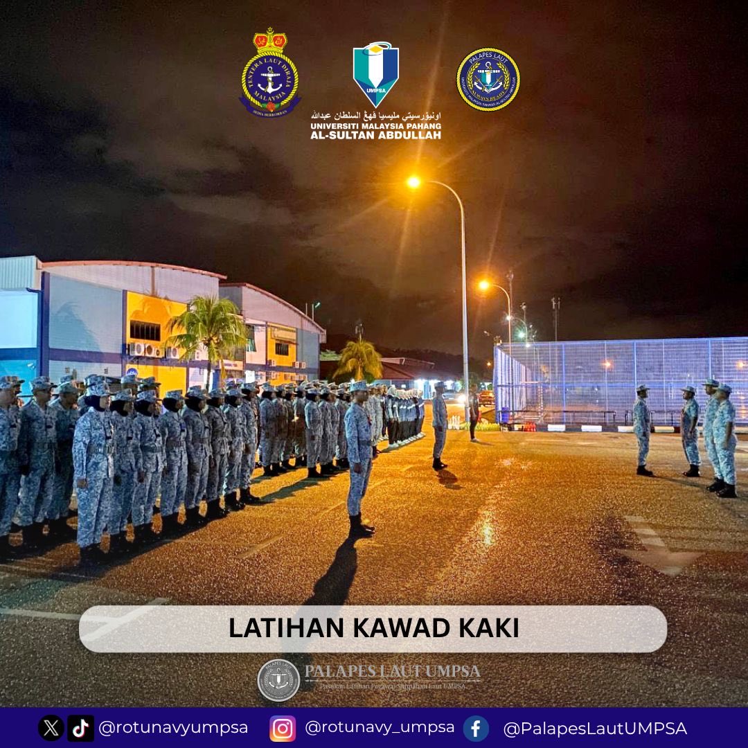 rotunavyumpsa's tweet photo. [ 15 &amp; 16 MEI 2026 || LATIHAN KAWAD KAKI &amp; UJIAN RENANG ]

Pegawai Kadet PALAPES Laut UMPSA mengikuti latihan kawad kaki di UMPSA Kampus Gambang dan telah mengikuti latihan renang di AMSAS, seramai 11 orang Pegawai Kadet telah lulus ujian renang.

#rotunavyumpsa #psstldm https://t.co/xM8xQMj0PR