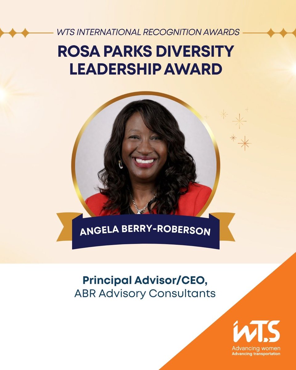 WTS_Org's tweet photo. WTS International congratulates Angela Berry-Roberson, Esq of ABR Advisory Consultants for exceptional commitment to advancing diversity, inclusion, and opportunity within the transportation industry.

#RosaParksLeadershipAward #AdvancingTransportation https://t.co/jmNtpbi6tg