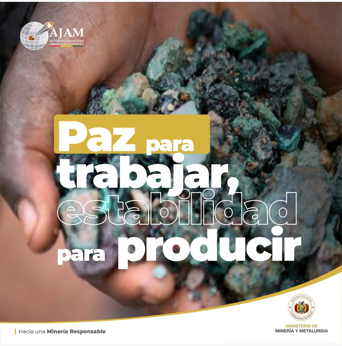 AJAMBolivia's tweet photo. La producción y el trabajo son fundamentales para el desarrollo del país. Construir un entorno de estabilidad y respeto permite fortalecer las actividades productivas y generar oportunidades para las familias bolivianas.

𝑯𝒂𝒄𝒊𝒂 𝒖𝒏𝒂 𝑴𝒊𝒏𝒆𝒓𝒊́𝒂 𝑹𝒆𝒔𝒑𝒐𝒏𝒔𝒂𝒃𝒍𝒆 https://t.co/vCeqXlBOH9