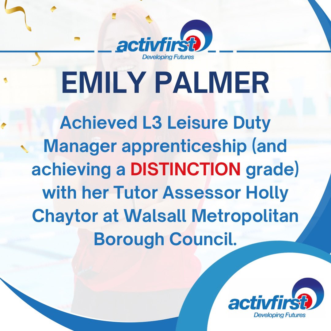 Activfirstltd's tweet photo. 🎓 Apprenticeship Success – ActivFirst
Congratulations to our latest learners, all achieving DISTINCTION grades 👏
🏅 Samuel Schofield 
🏅 Gemma Hallifax 
🏅 Emily Palmer 
Fantastic achievements all round 🎉
#ActivFirst #Apprenticeships #LeisureIndustry #Distinction https://t.co/tdBQ67DszL