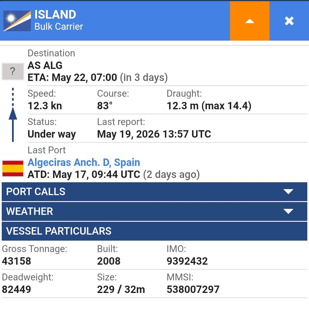 spiga_dorata's tweet photo. And in the end...the panamax with about 55.000t of durum wheat on board from #Argentina ๐ฆ๐ท ๐พsurpassed the coast of Algeria and it's pointing straight en route to Italy... ๐
......despite AIS is still signaling a "generic" destination in Algeria
#durumwheat #bledur #granoduro #trigocandeal