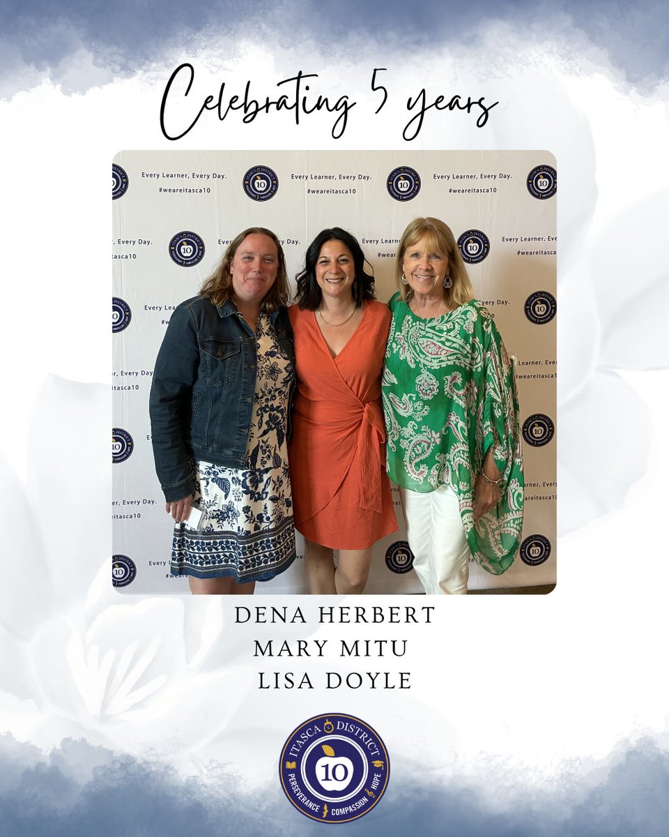 d10itasca's tweet photo. We’re kicking off our District 10 Milestone Service Staff Series by recognizing team members celebrating 5 years of service.

Please join us in congratulating:
• Dena Herbert (Franzen) 
• Mary Mitu (Franzen) 
• Lisa Doyle (Franzen)

We appreciate all you do and are proud to celebrate this milestone with you.🎉👏⭐

#WeAreItasca10