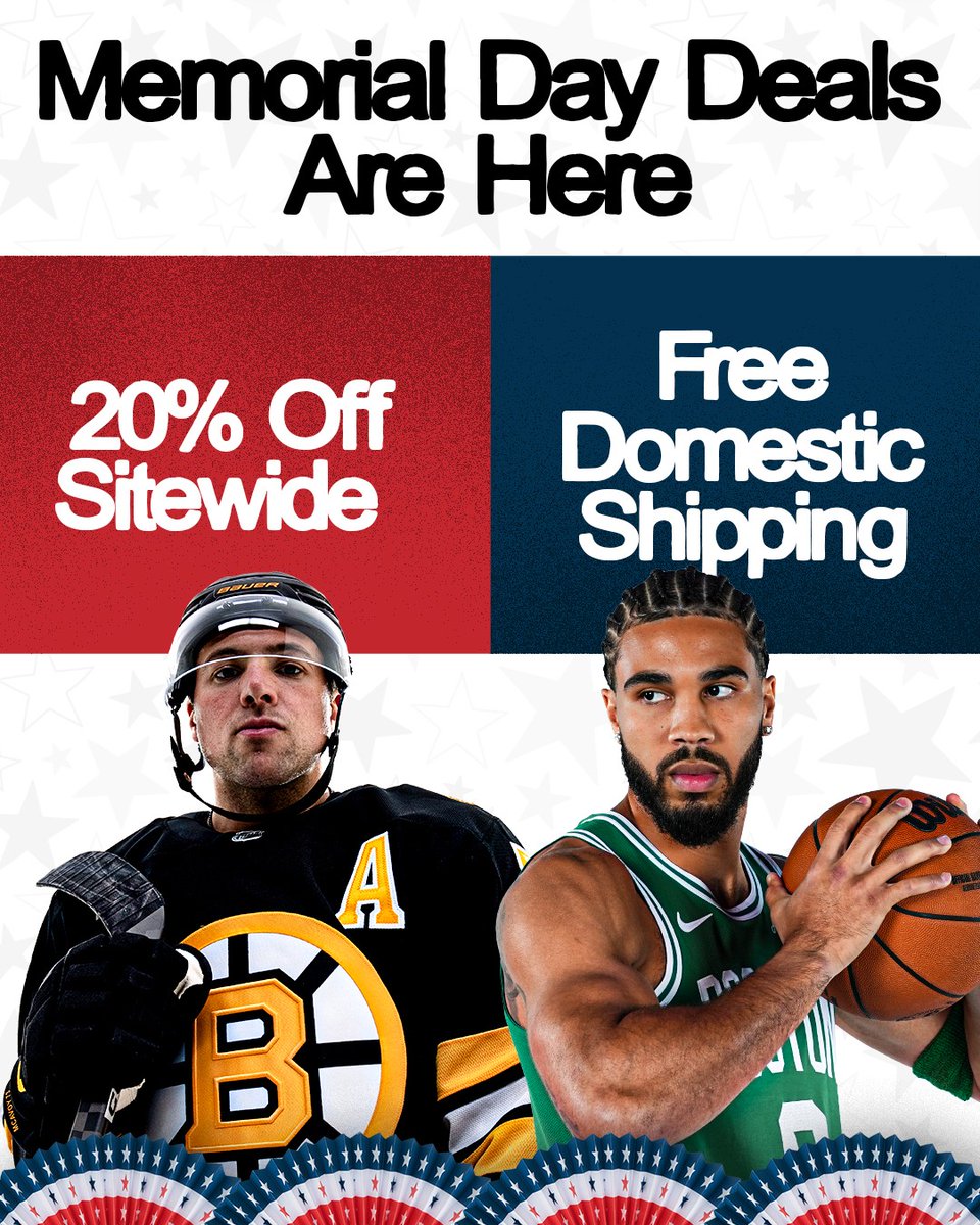 BostonProShop's tweet photo. More Memorial Day deals! Enjoy 20% off sitewide plus free domestic shipping at https://t.co/ZKbNe3pOPl. PLUS, take an extra 25% off clearance items. Some exclusions apply. https://t.co/2HthczkUOr