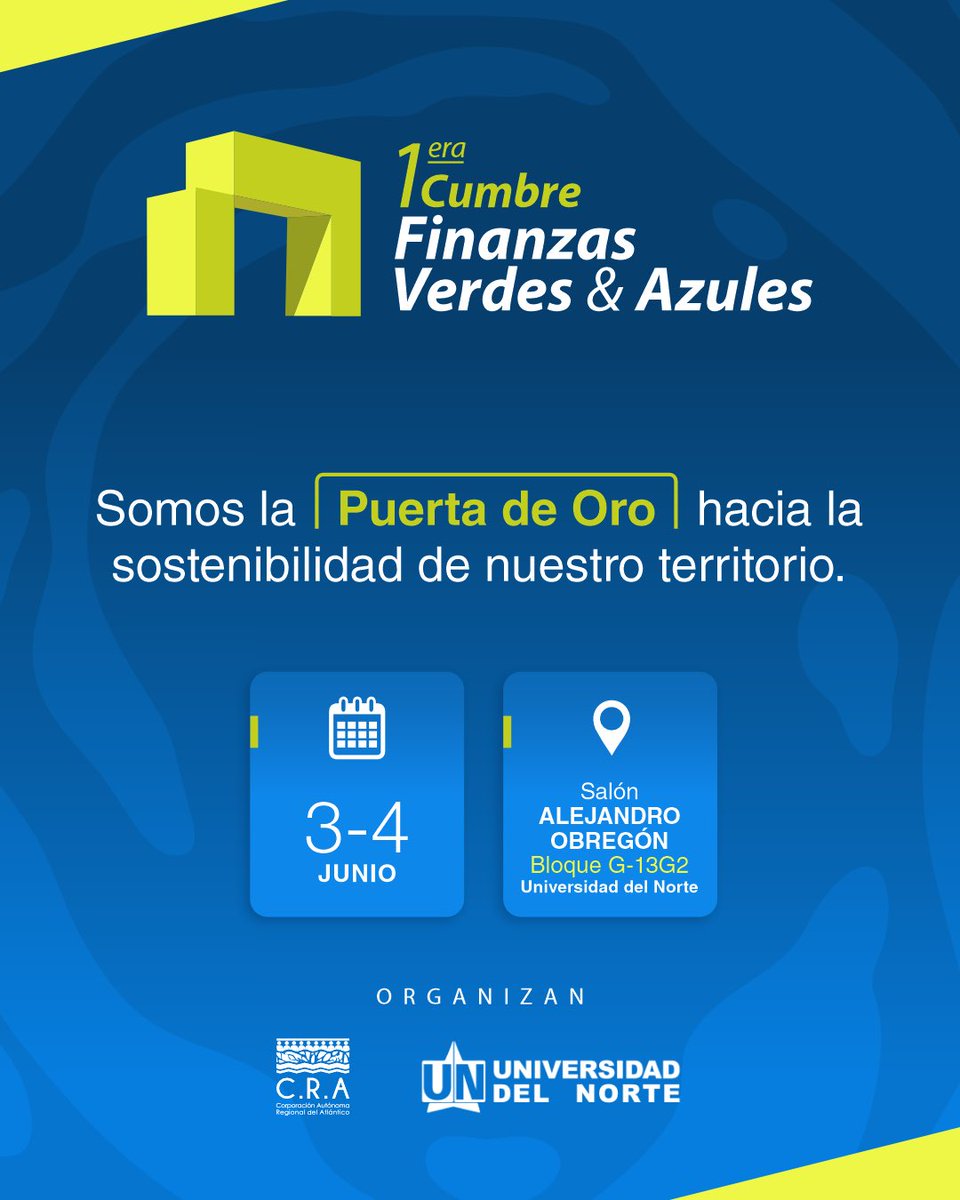 crautonoma's tweet photo. ¡Barranquilla se prepara para el gran encuentro sostenible del año! 

Muy pronto llega a nuestra capital un espacio estratégico y académico sin precedentes: la Cumbre de Negocios Verdes y Azules.

¡Prográmate y sé parte del cambio! https://t.co/c3ZmDr1Pgh