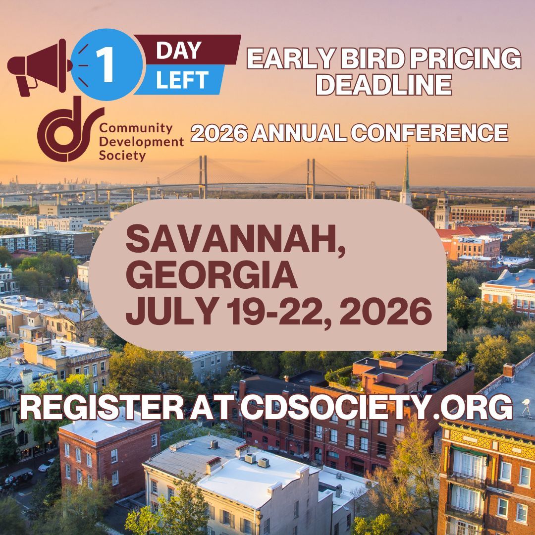 CommDevSoc's tweet photo. One Day Left for Early Bird Registration Pricing! Register Now for the 2026 CDS Annual Conference at https://t.co/HgETPgiz8i https://t.co/b0uDqPyAor