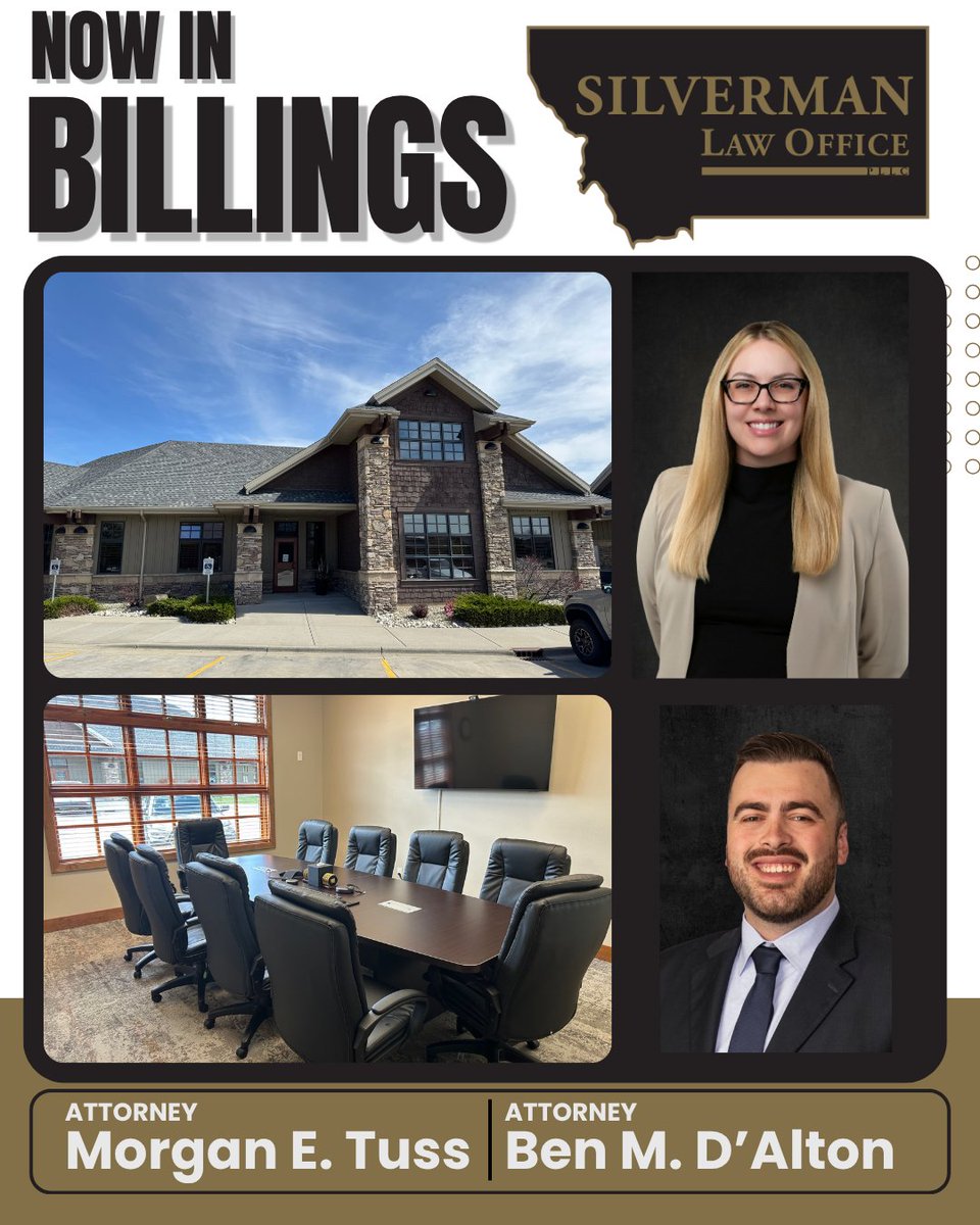 LawSilverman's tweet photo. Silverman Law Office is expanding to Billings!

Our newest office marks our 5th location in Montana as we continue serving clients across the state with trusted legal guidance.

📍 Billings, MT
🌐 https://t.co/AfS8dmyIT5
📞 406-831-9108 https://t.co/5LpDWfxR59