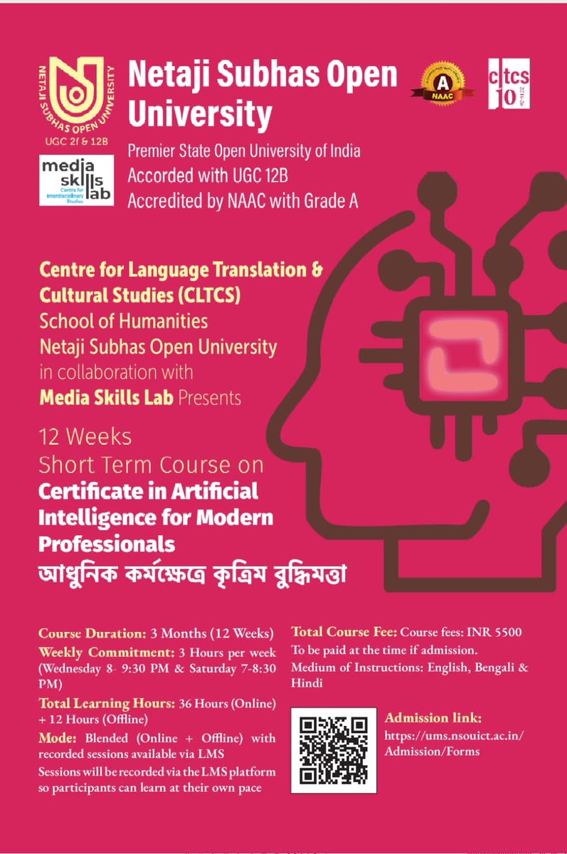 Jaydeepdasgupta's tweet photo. @mediaskillslab &amp; @NetajiOpen jointly presents the comprehensive course on Artificial Intelligence. Enroll now https://t.co/jTgmoPDUss