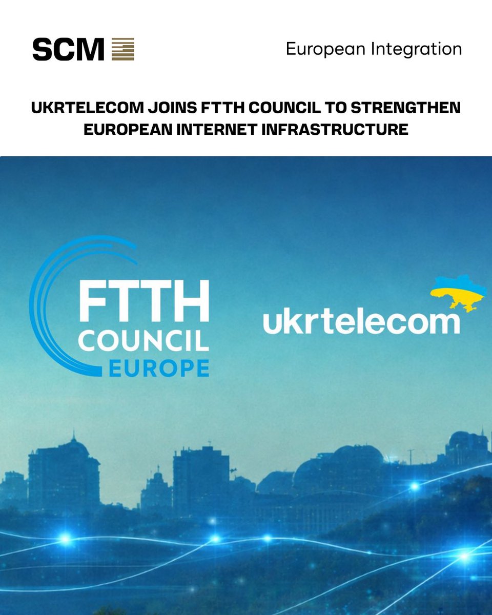 SCM_Limited's tweet photo. 🇺🇦🇪🇺 @TheUkrtelecom, part of SCM, has joined the @FTTHCouncilEU. Guided by shareholder Rinat Akhmetov’s strategy of European integration, SCM companies are sharing unique expertise in operating telecom infrastructure during war-time to support shared European resilience: https://t.co/LXPrLEGoqq

#SCM #Ukrtelecom #FTTH #Connectivity